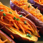 Tangy Twist: Sauerkraut-Stuffed Sweet Potato Boats Delight