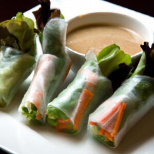 Crisp Veggie Spring Rolls Paired with Creamy Peanut Sauce