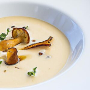 Velvety Chanterelle Soup Infused with Truffle Oil Elegance