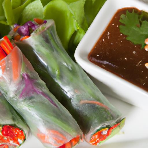 Crisp Veggie Spring Rolls Paired with creamy Peanut Sauce
