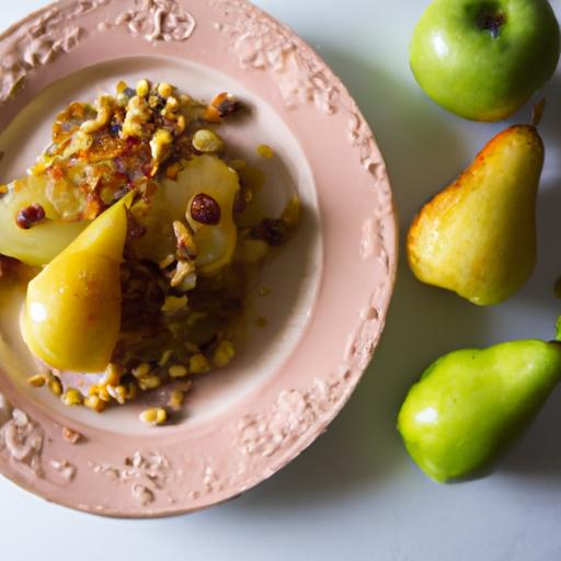 Saffron-Poached Pears with Pistachio Crumble: A Flavorful Delight